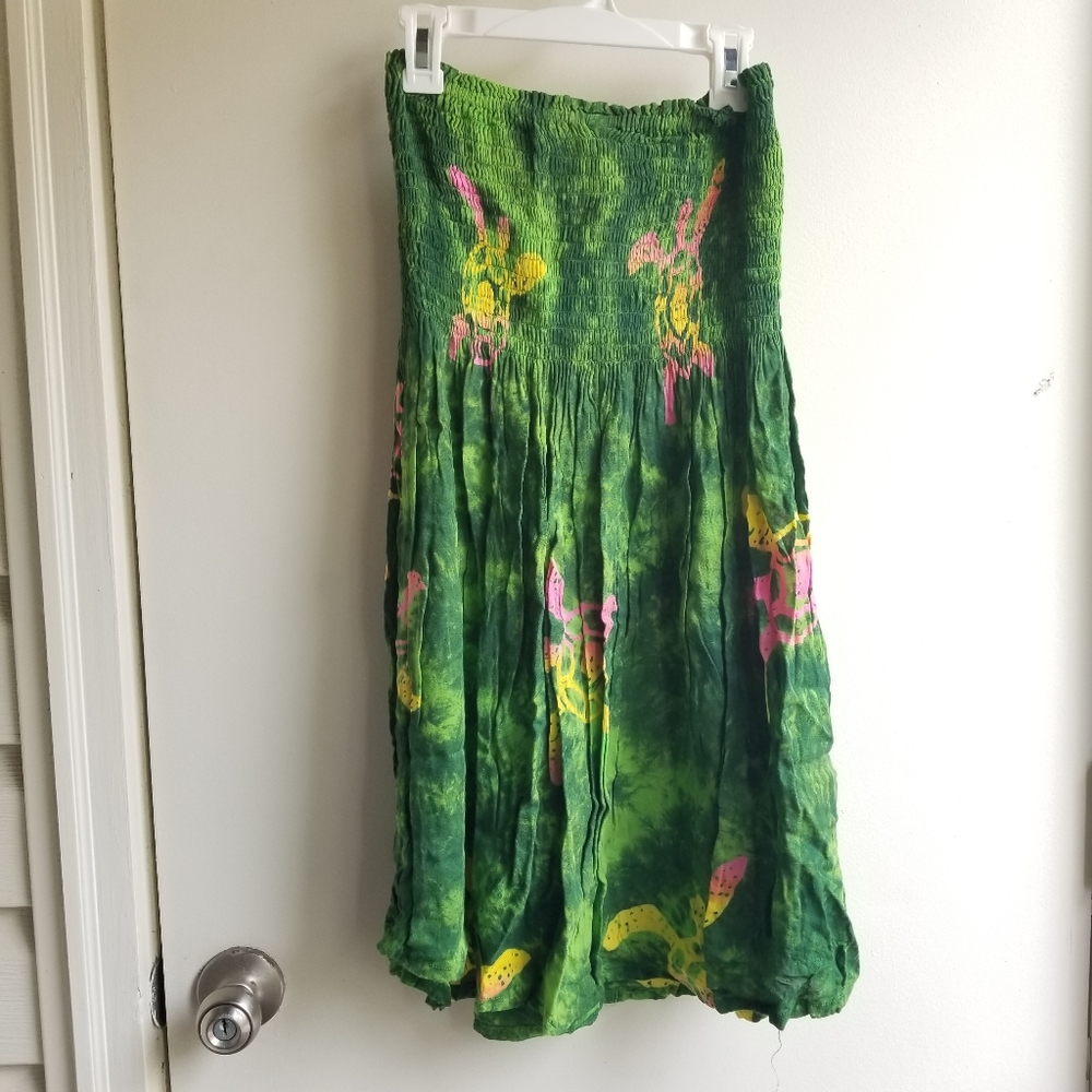 Green tie dye turtle strapless dress